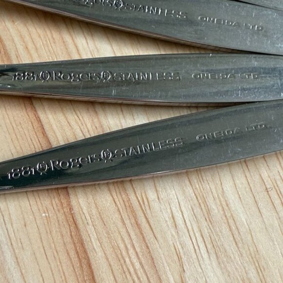 9 Fantasy 1881 Rogers Oneida Salad Forks 6-1/8" Atomic MCM Design Stainless - Picture 8 of 9